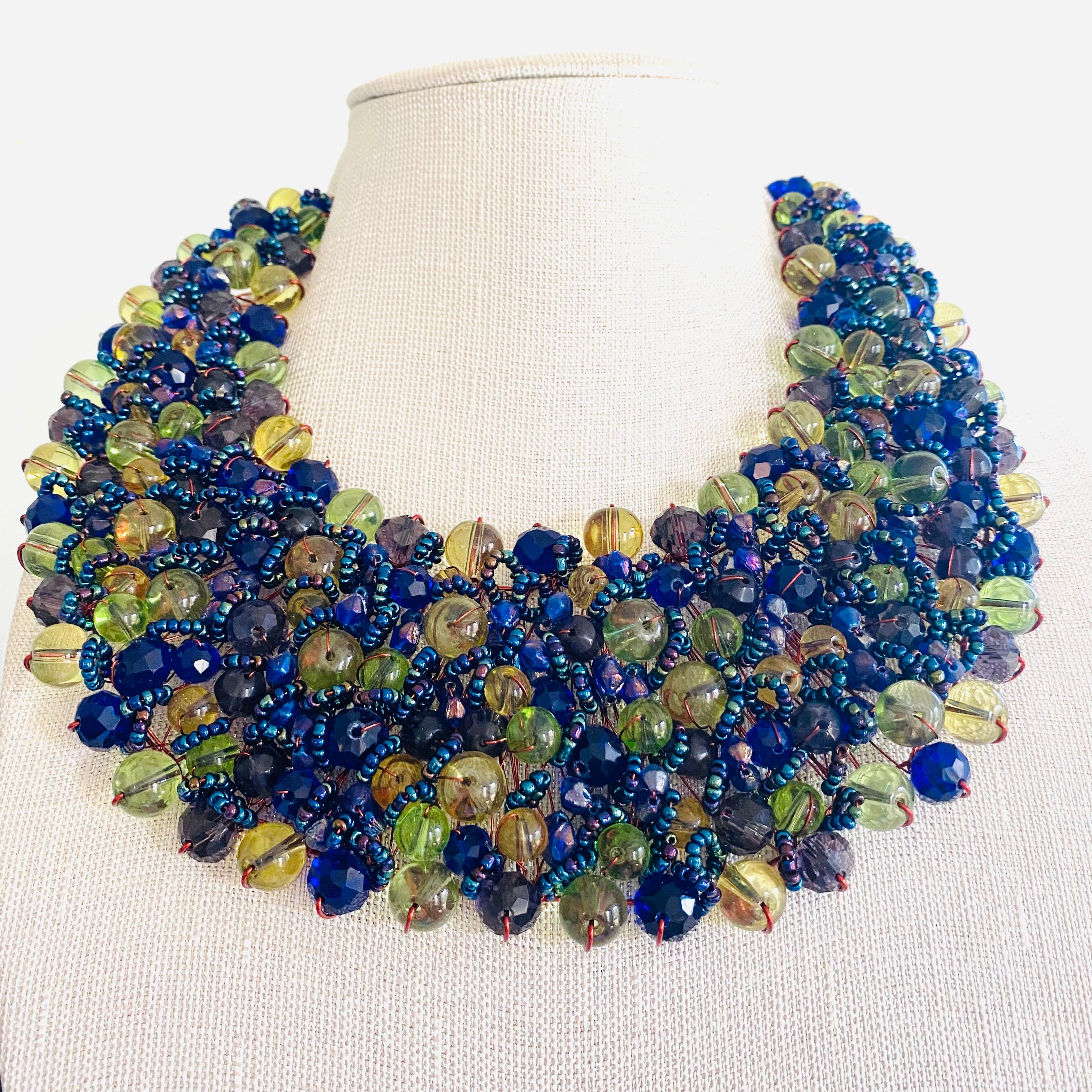 Crocheted Crystal Necklace w/ Earrings