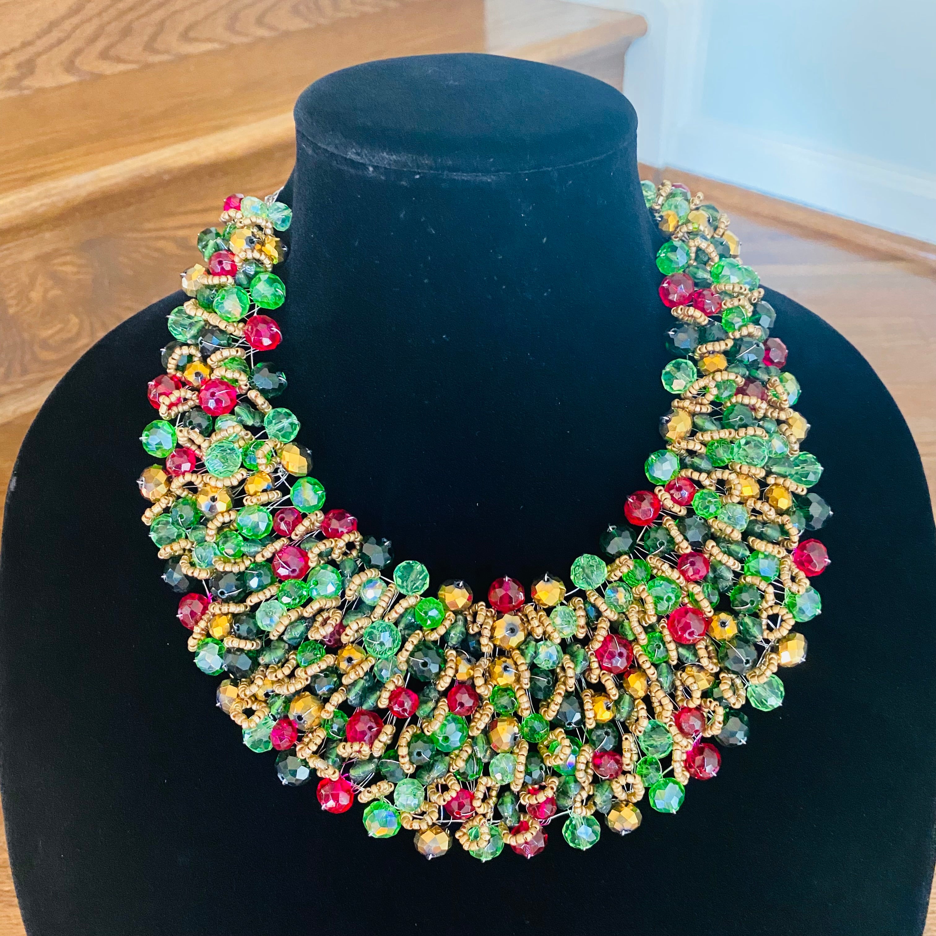 Crocheted Crystal Necklace w/ Earrings