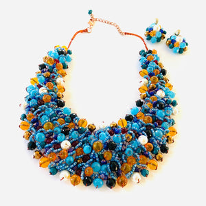 Crocheted Crystal Necklace w/ Earrings